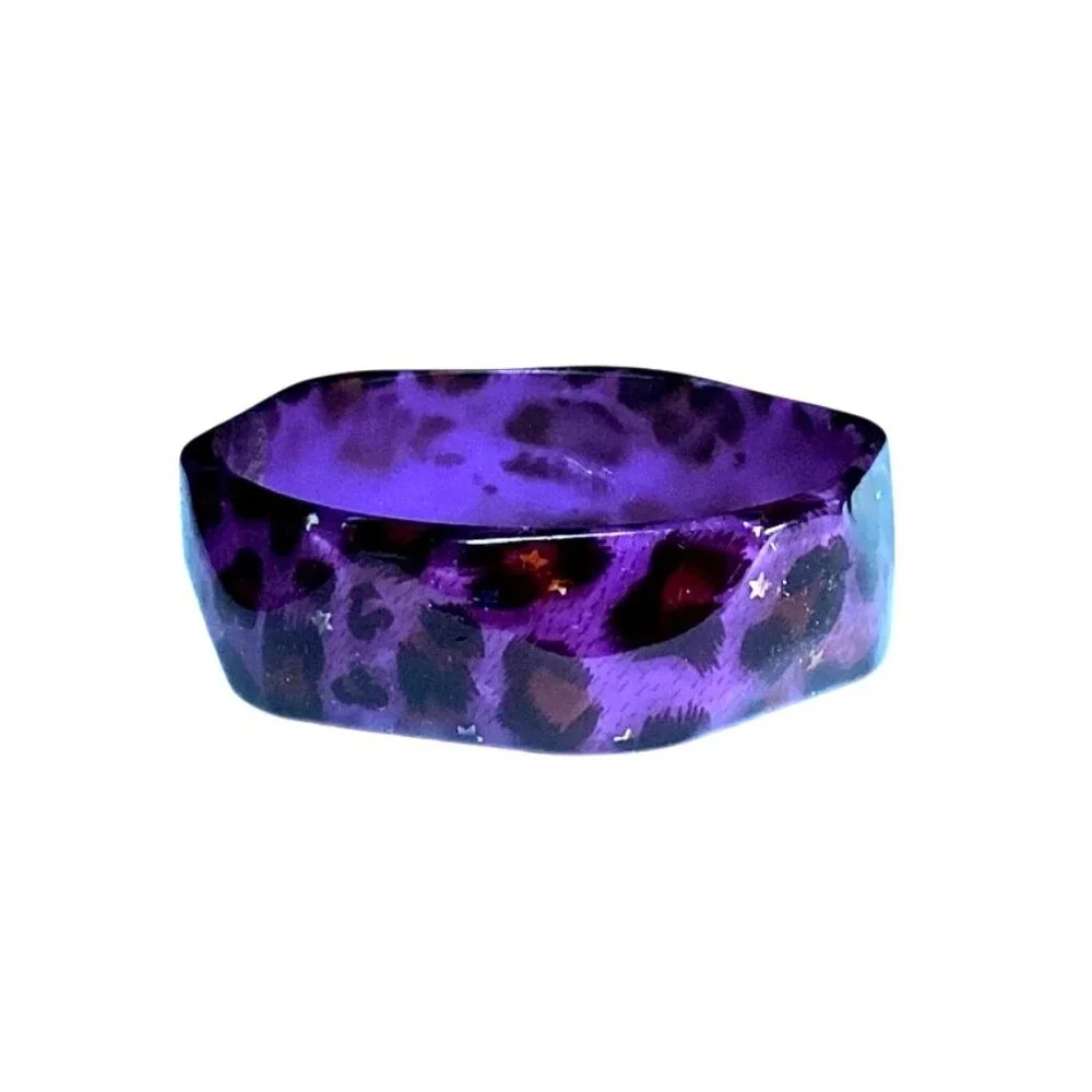 Purple Y2K faceted Lucite Bangle Bracelet Leopard Print Holo Star Confetti - Picture 5 of 8